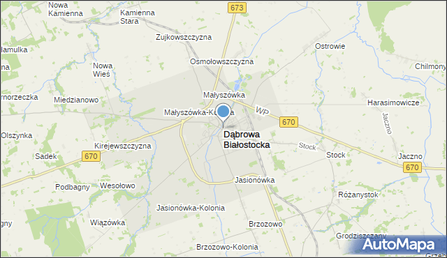 mapa Dąbrowa Białostocka, Dąbrowa Białostocka na mapie Targeo